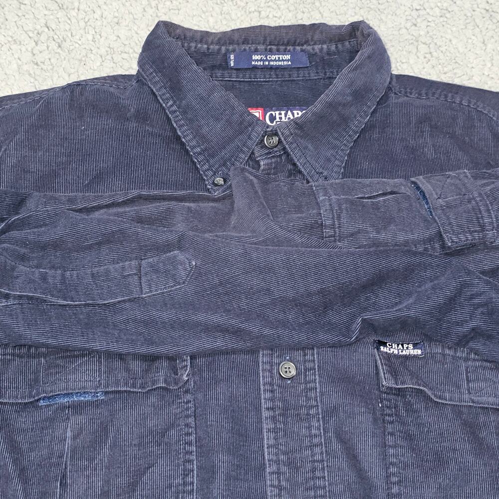 Chaps Ralph Lauren Mens XL Blue Corduroy Button Down Shirt Long Sleeve Vintage